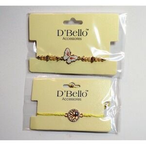 D'Bello Adjustable Bracelet Lot Of 2 Butterfly & Turkish Branch Evil Eye Design